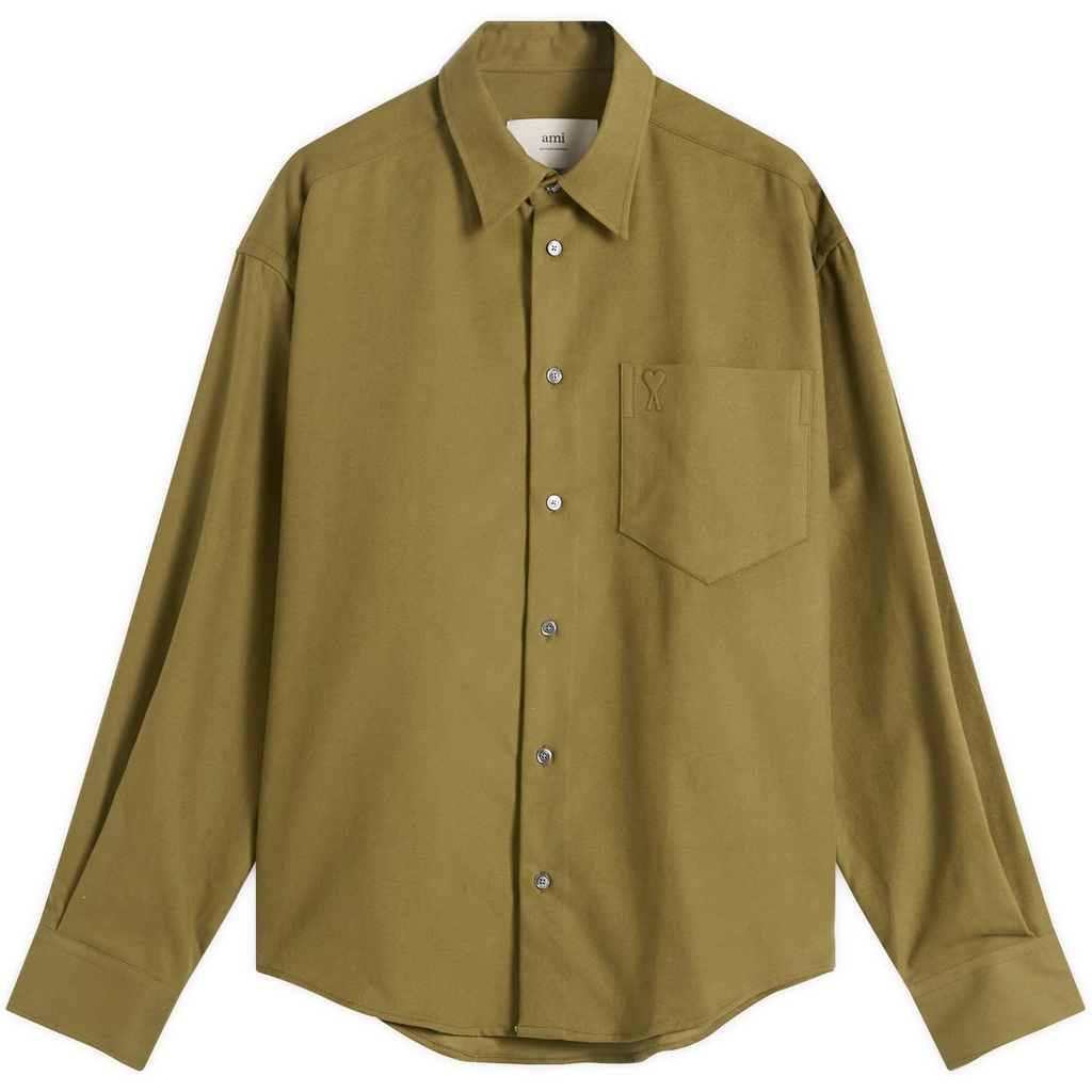 AMI Paris Men's Brushed Cotton Oxford Boxy Shirt Bronze